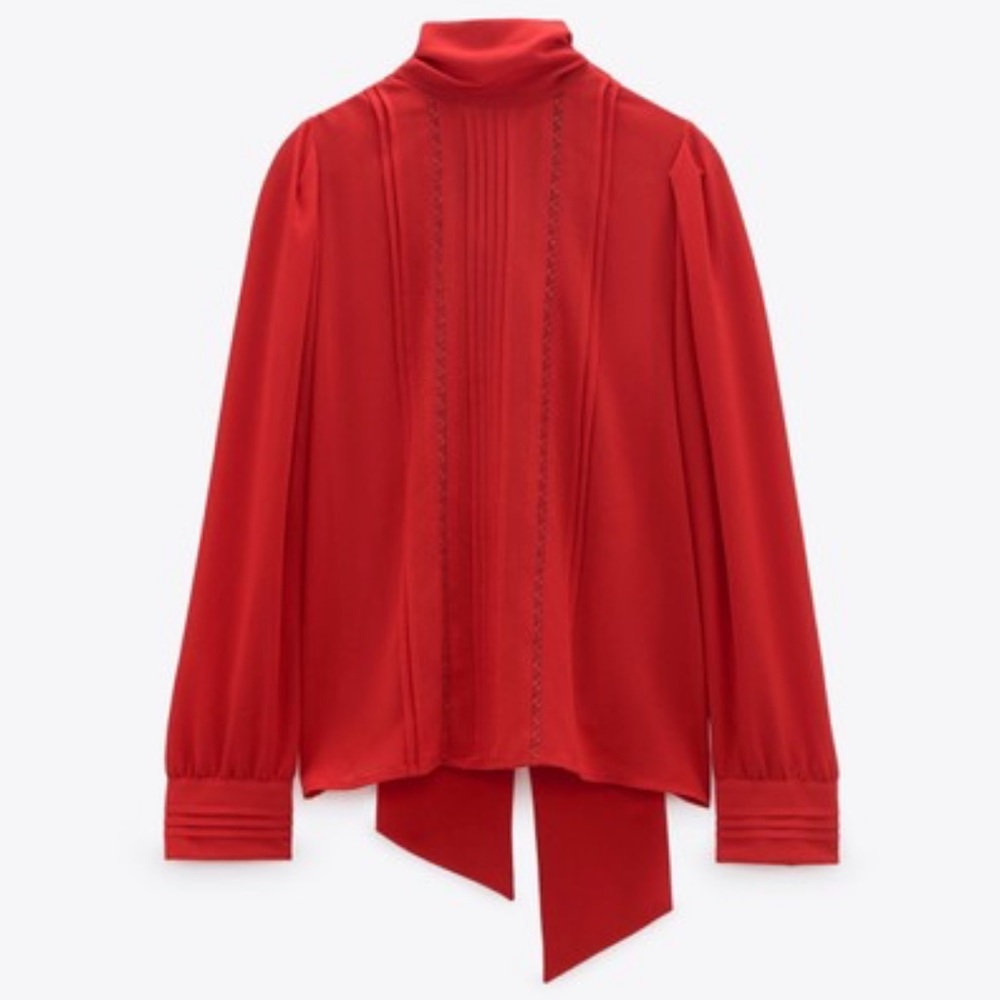 Zara Flowy Lace Detail Shirt Blouse Red - Picture 1 of 11